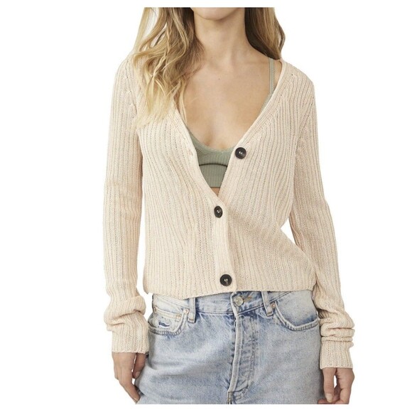 Free People Game On Cardigan Cream Beige Cardi White Swan Size S Small NWT - Picture 10 of 10
